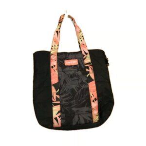 Emma & Chloe Black Tropical Quilted Zip Up Tote Bag